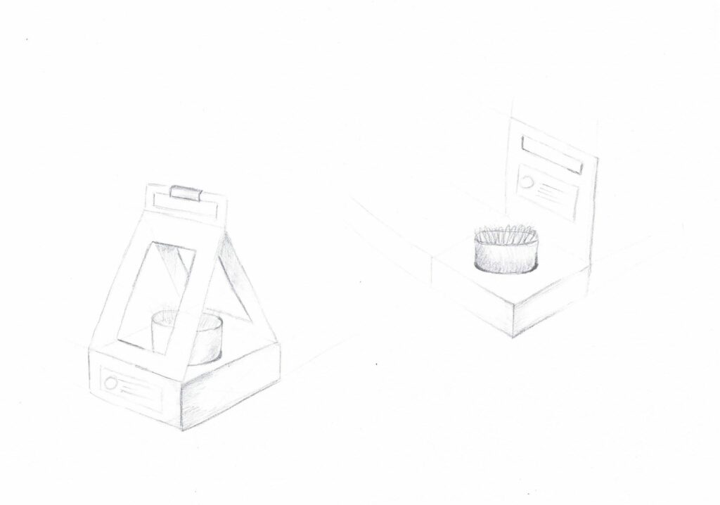 Bleistiftskizze von einer Verpackung